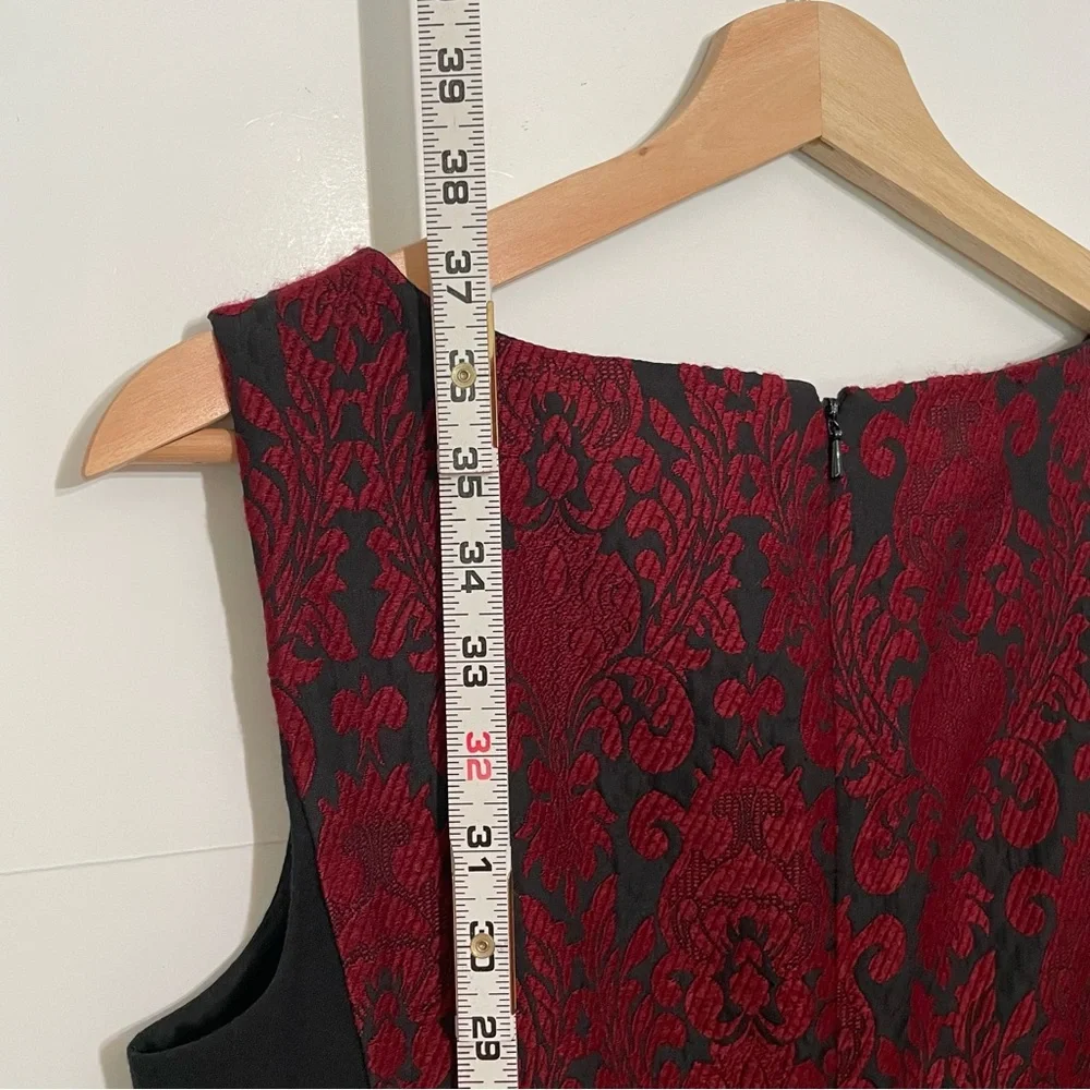 Talbots Dark Romantic Damask Dress Sleeveless Red & Black Size 2 Petite